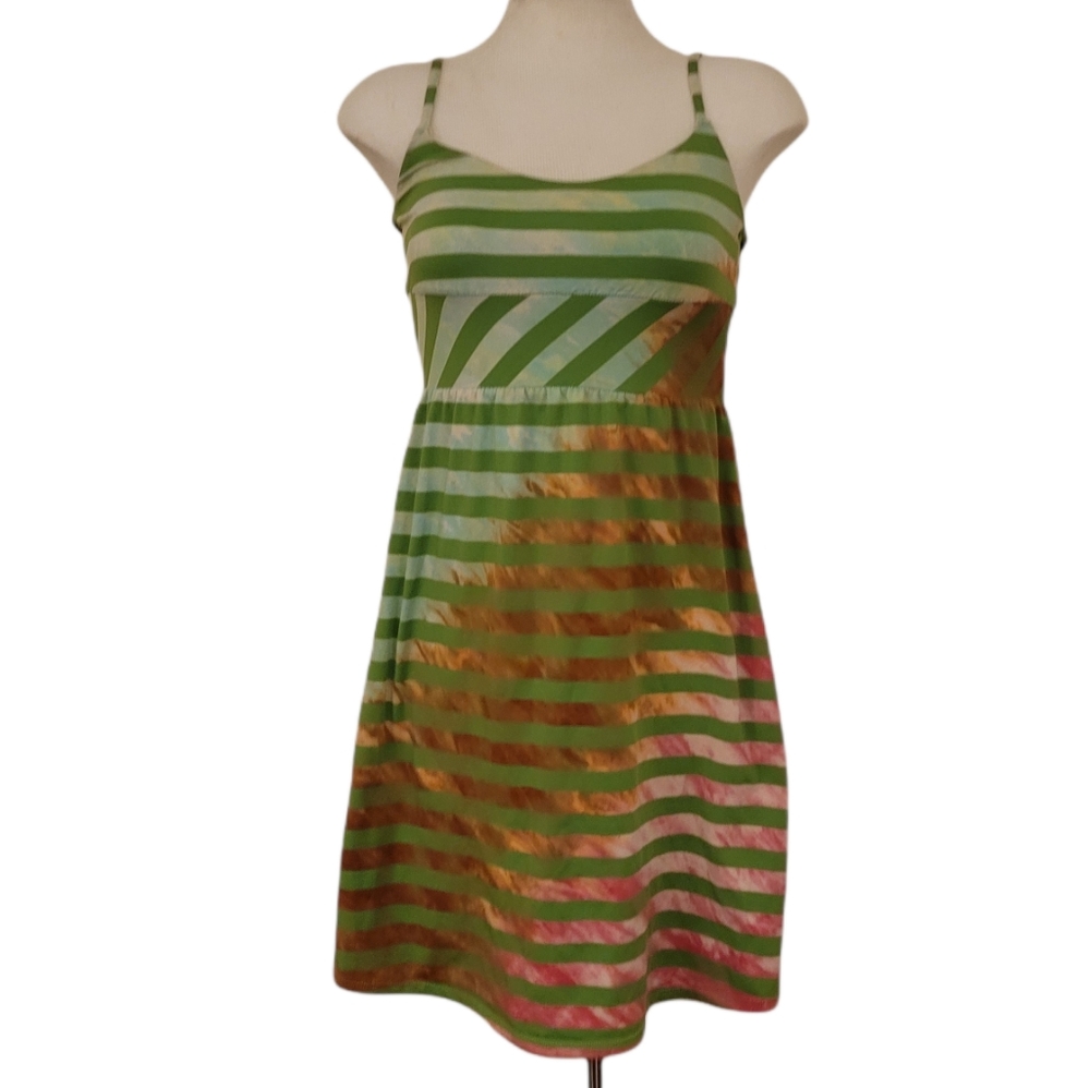 Lucky Brand Green Striped Multicolor Bathing Suit Cover Up Dress XS-S